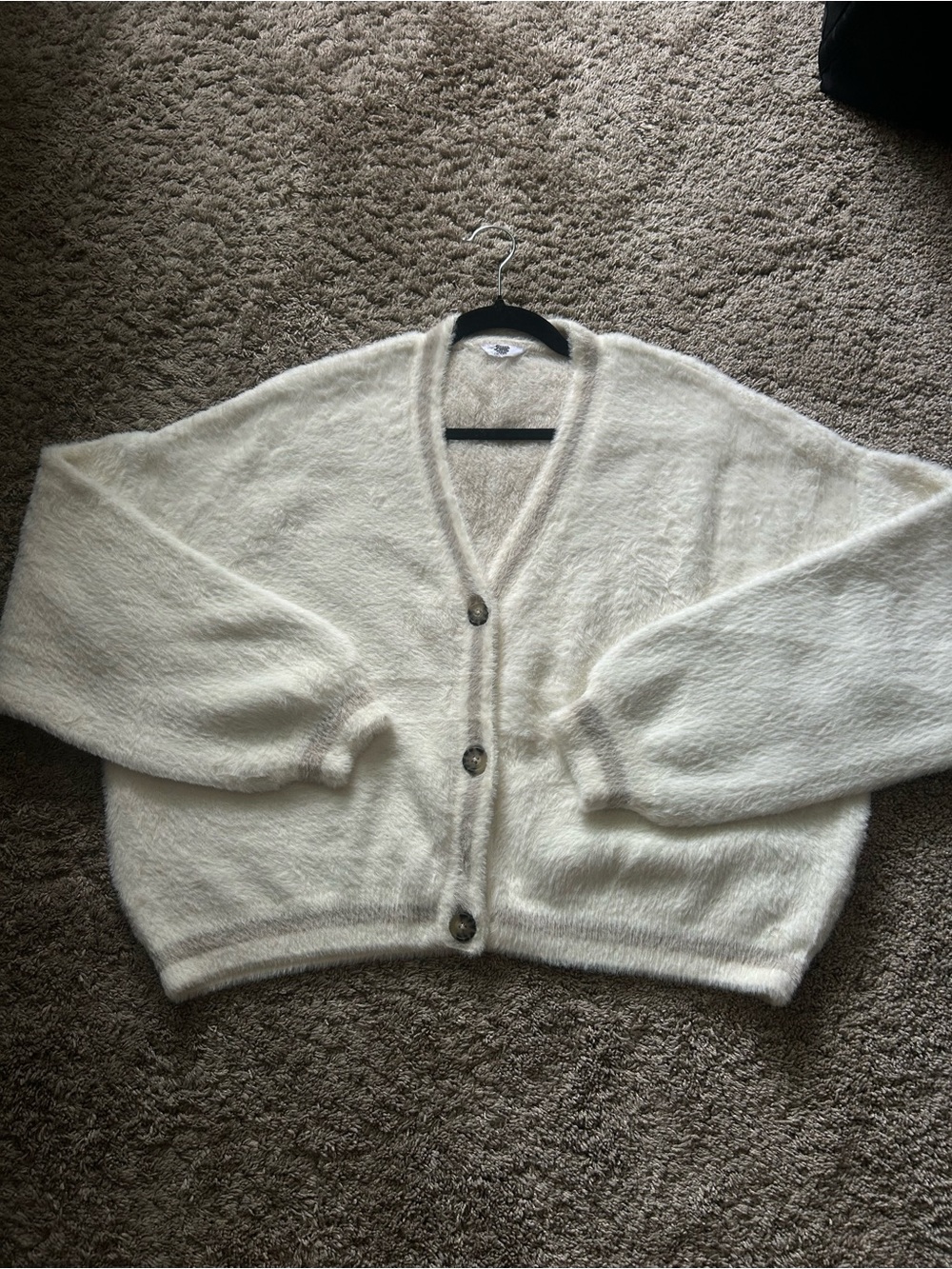 Ascot & Hart Plush Cream V-Neck Button Cardigan Sweater